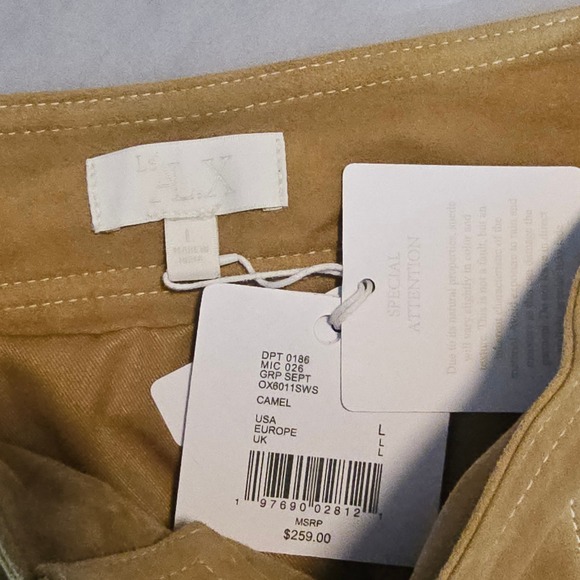 Le' AL.X Size L Large Suede Mini Skirt in Camel w/ White Stitching NWT $259 L817 - Picture 7 of 7